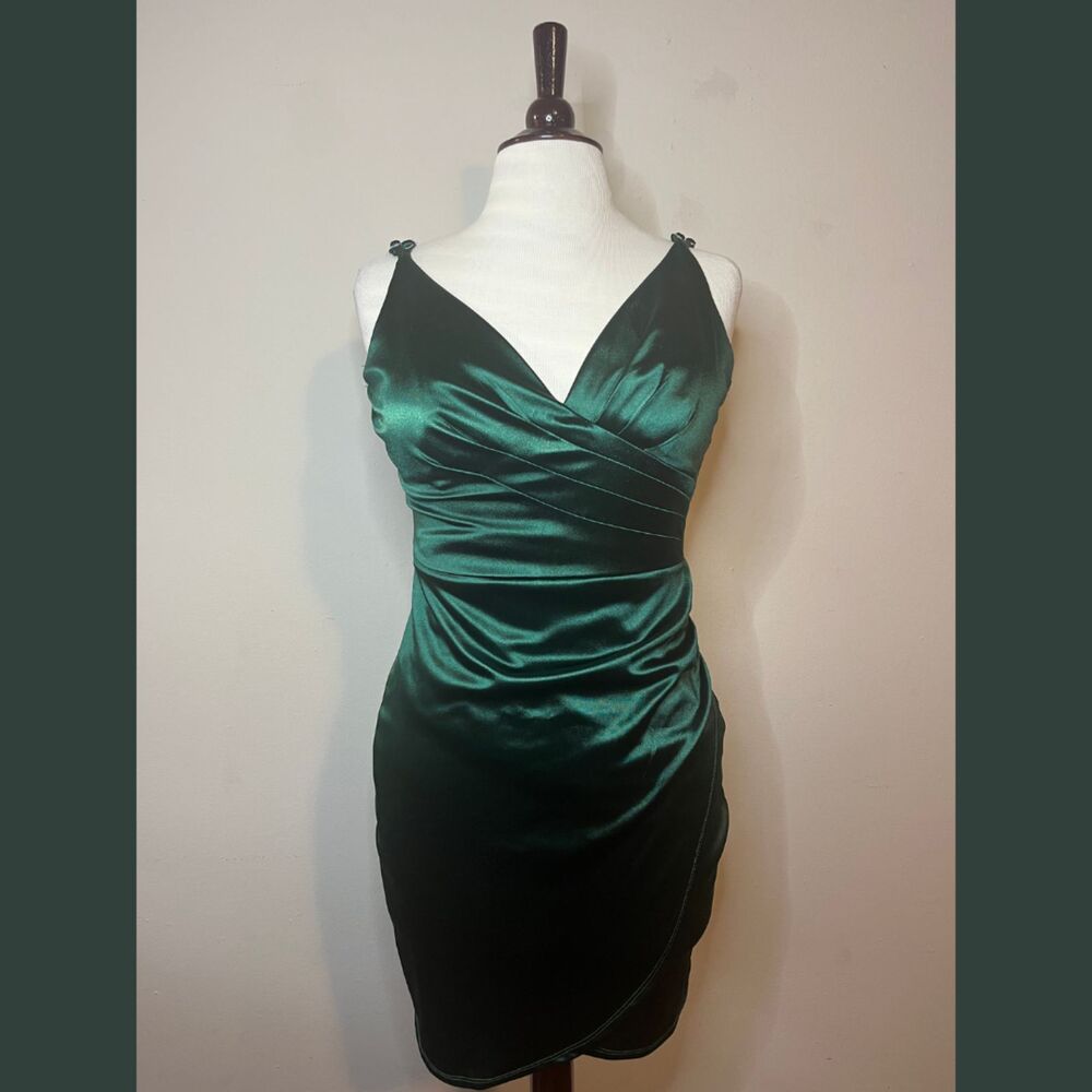 Emerald Green Wrap Ruched Dress